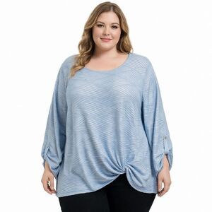 Ruby Rd Shirt Womens 3X Blue Geometric Dolman Sleeve Twist Front Tunic Top